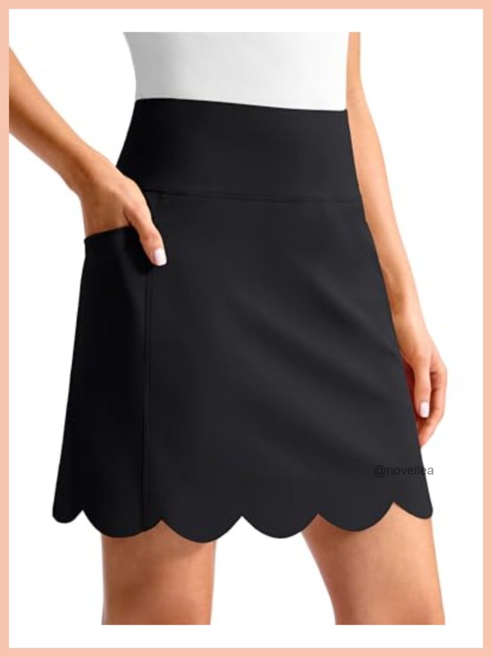 18" Scalloped Hem Skort with Built-in Shorts Slant Pockets High Waisted